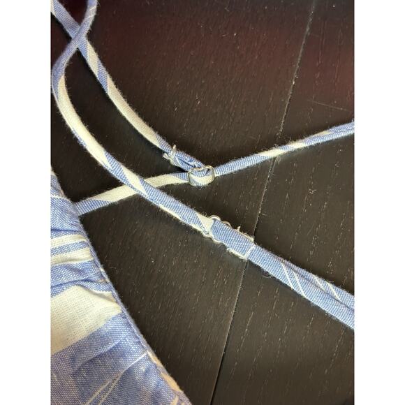 5 a 7 Cinq a Sept Addy Maxi Dress Blue White Stripe 14 Ruffled Halter Neck - Picture 8 of 12